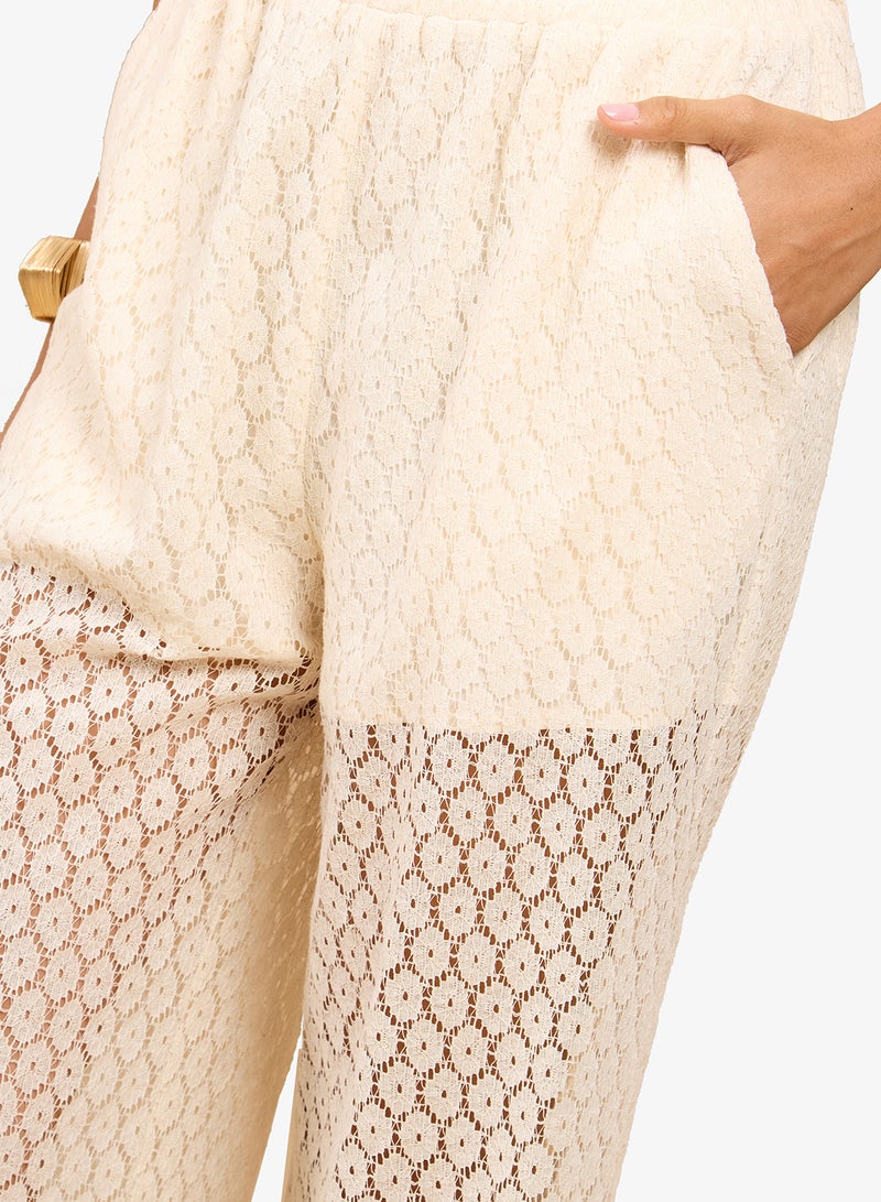 Little Mistress Cream Lace Trouser - Image 3